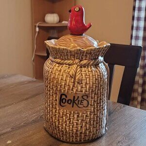 Vintage 1970s McCoy Pattery Burlap Sack Cookie Jar